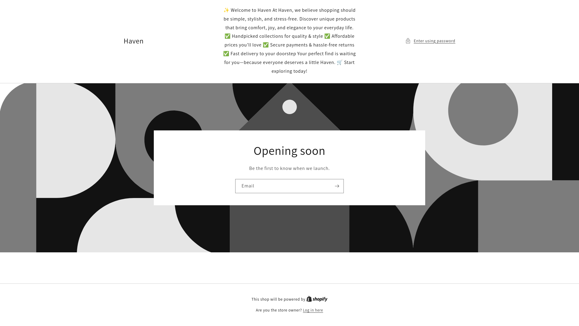 website screenshot of https://stayhaven.store/
