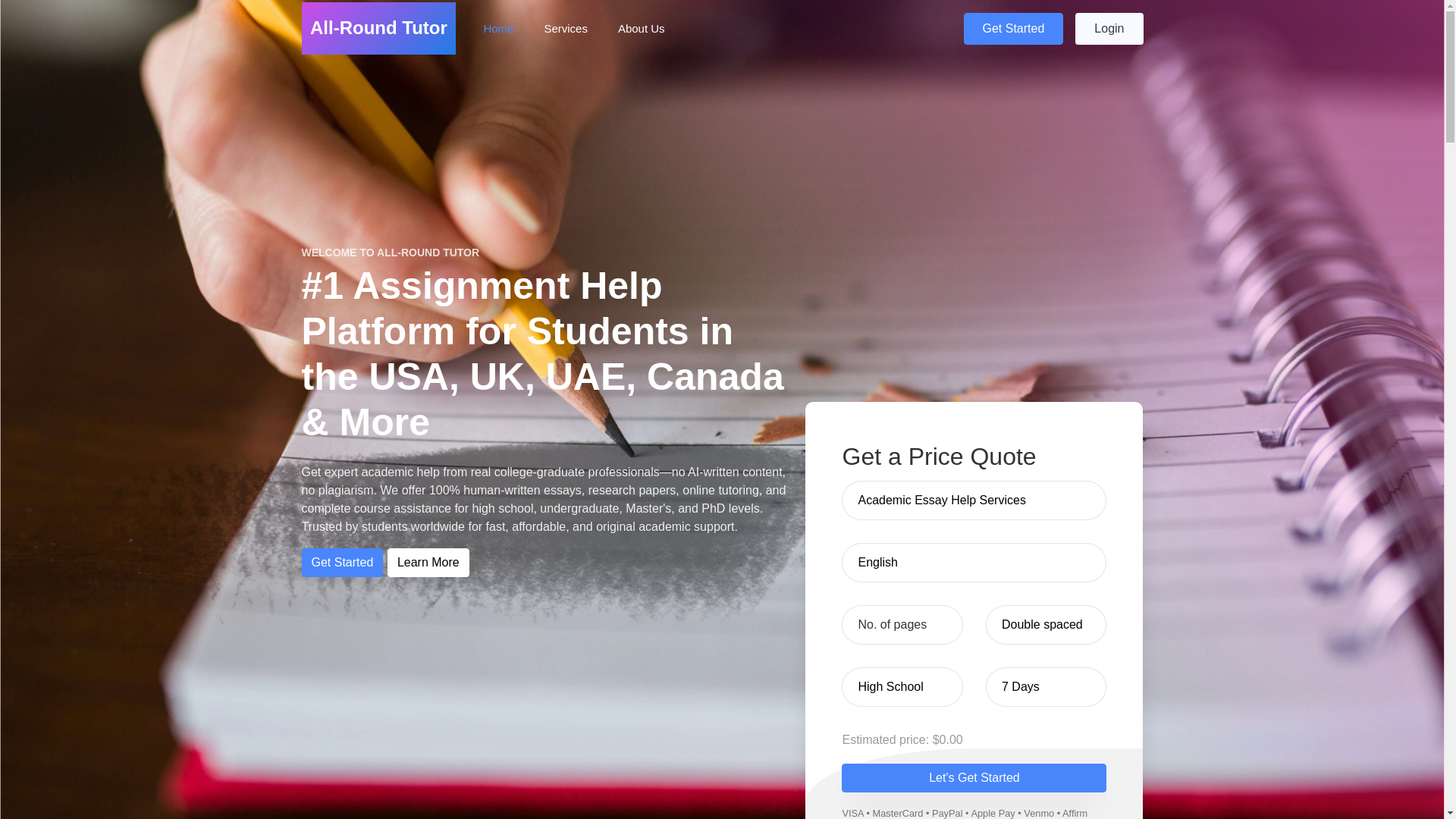 website screenshot of http://allroundtutor.com/