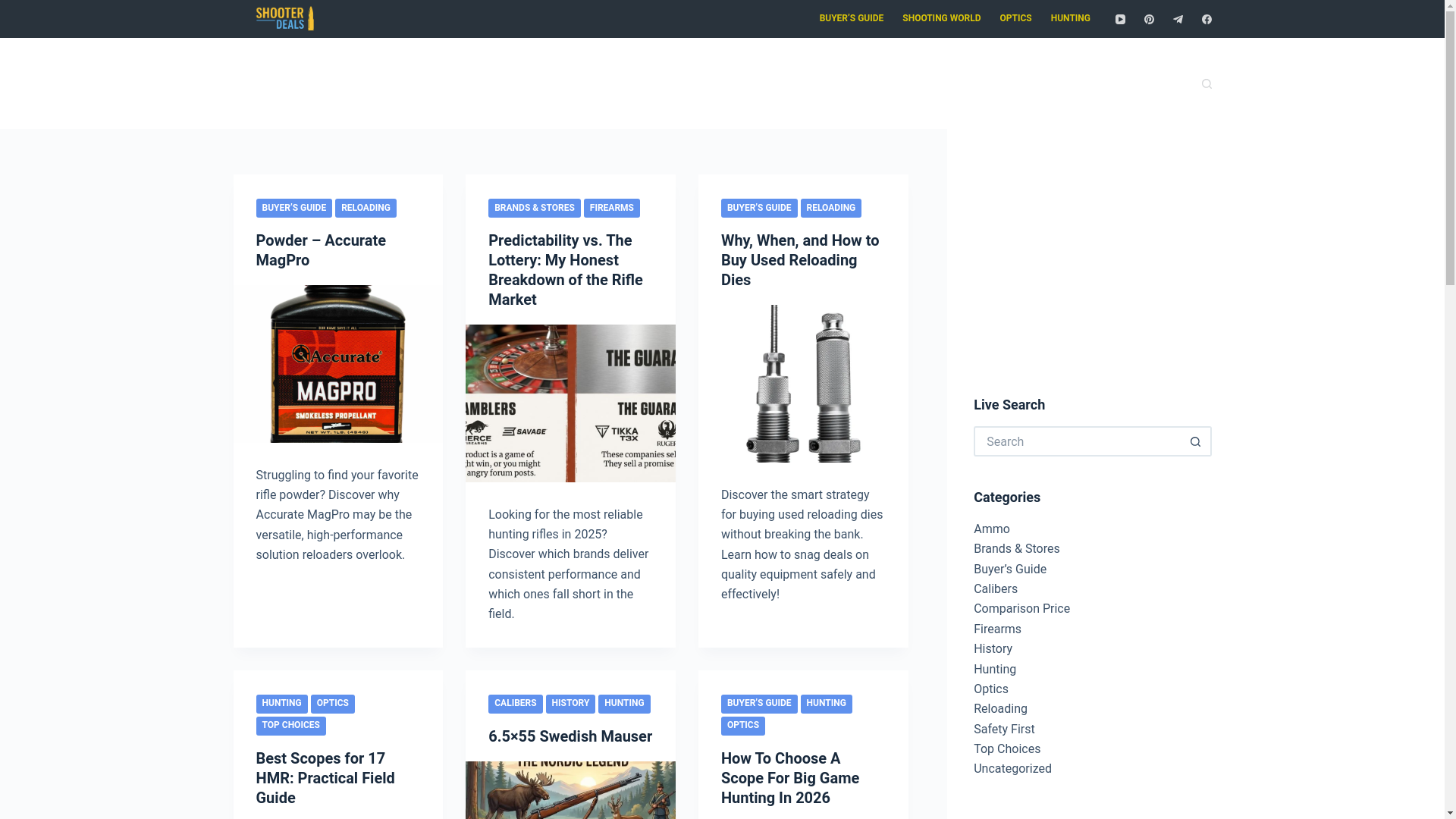 website screenshot of https://shooterdeals.com/