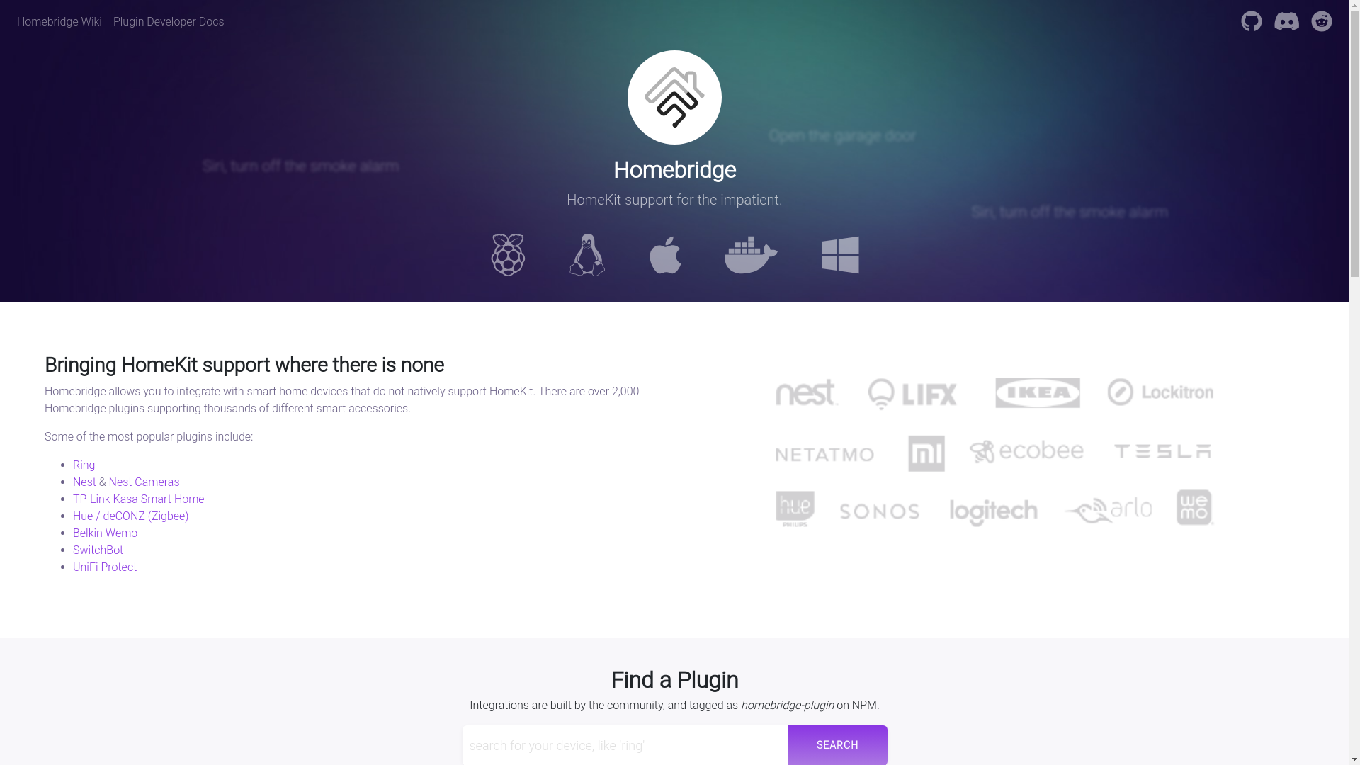 website screenshot of https://homebridge.io