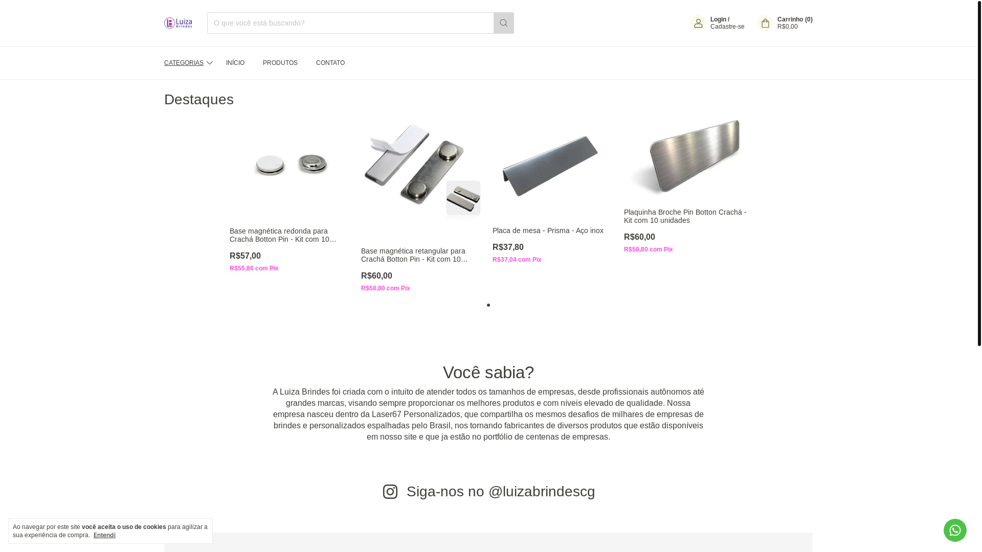 website screenshot of https://luizabrindes.com.br/