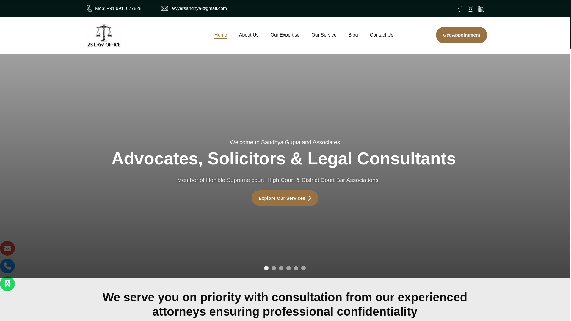 website screenshot of https://zslawoffice.in/