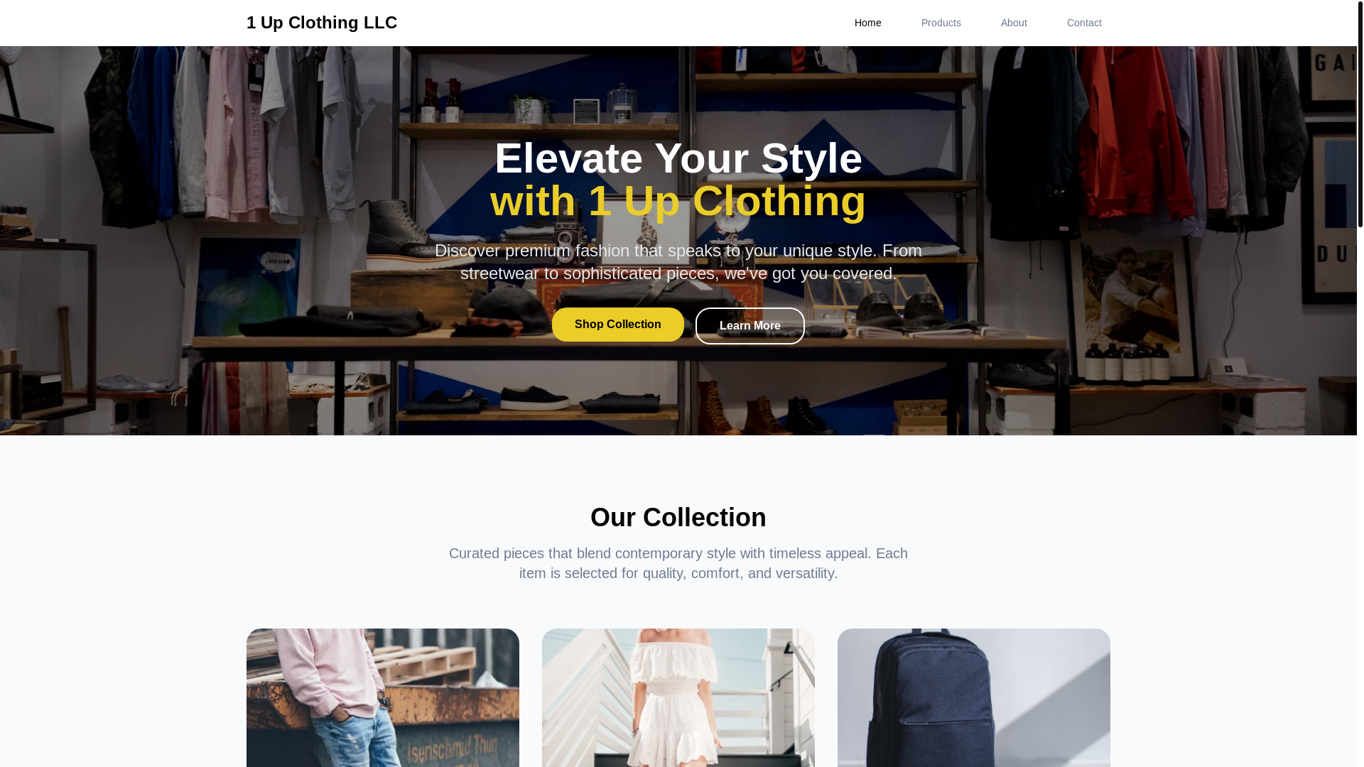 website screenshot of https://1upclothingllc.store/