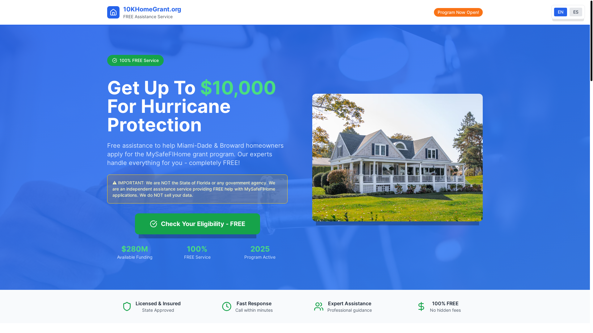 website screenshot of https://10khomegrant.org/