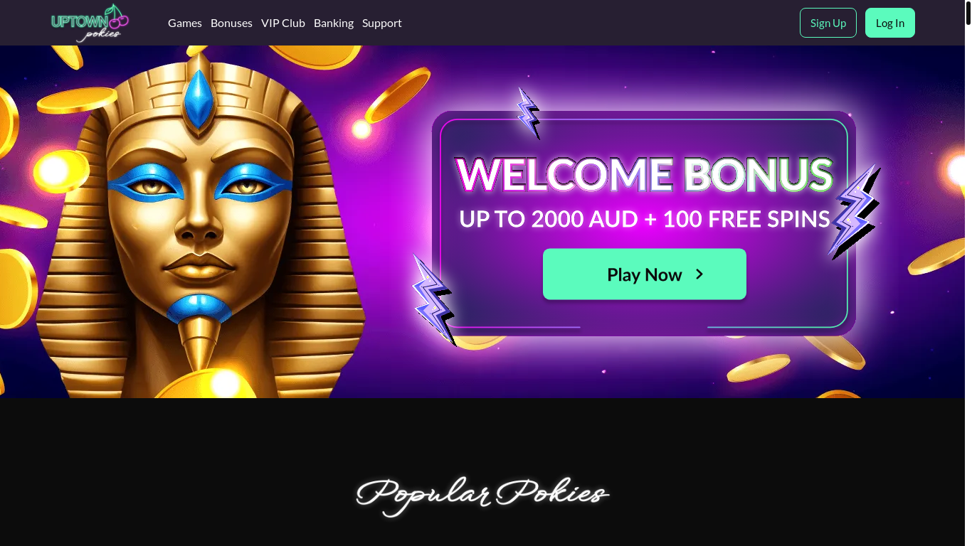 website screenshot of https://uptown-pokies.online/