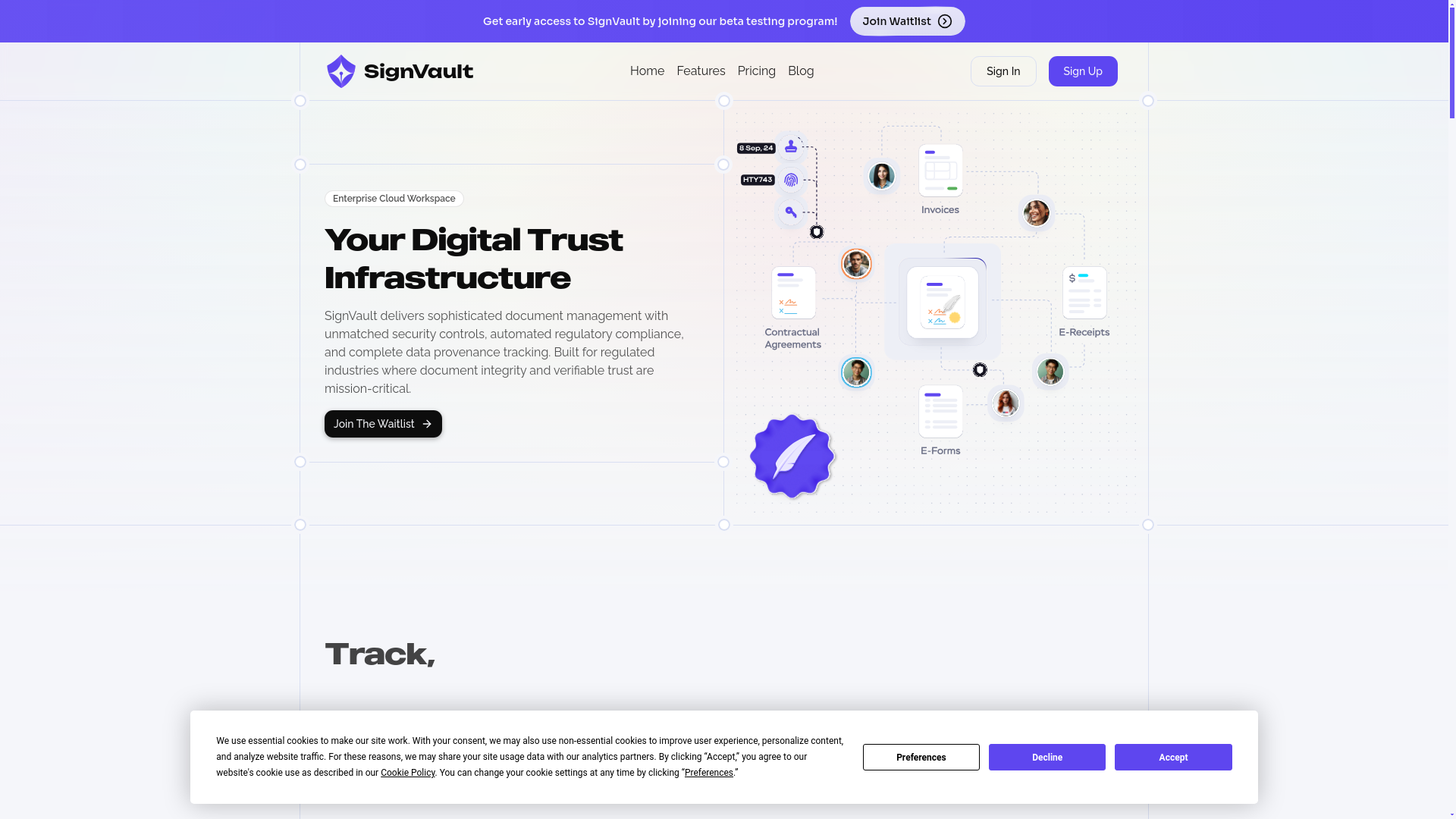 website screenshot of https://signvault.io/