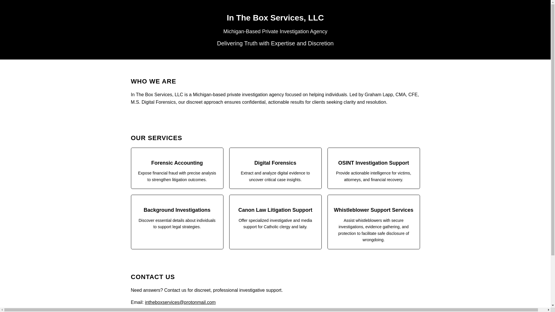 website screenshot of https://intheboxservices.pages.dev/
