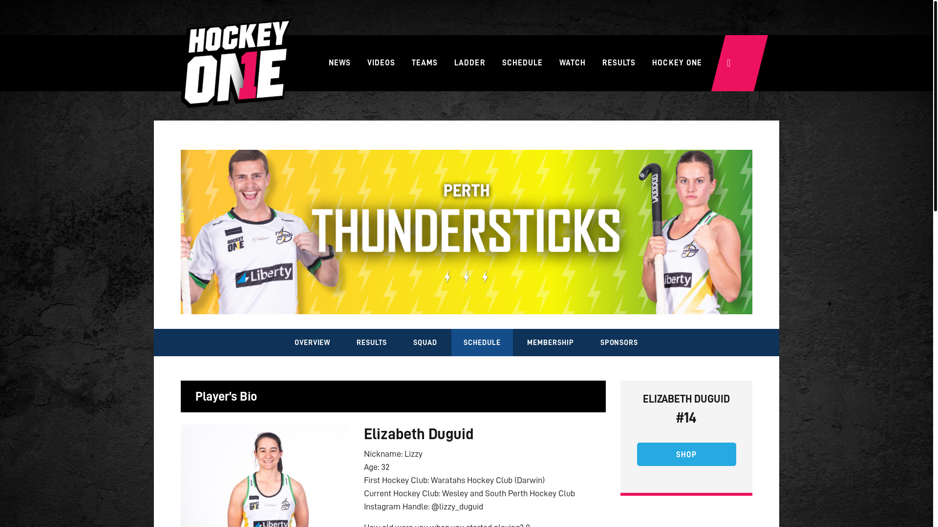 website screenshot of https://hockeyone.com.au/player/elizabeth-duguid