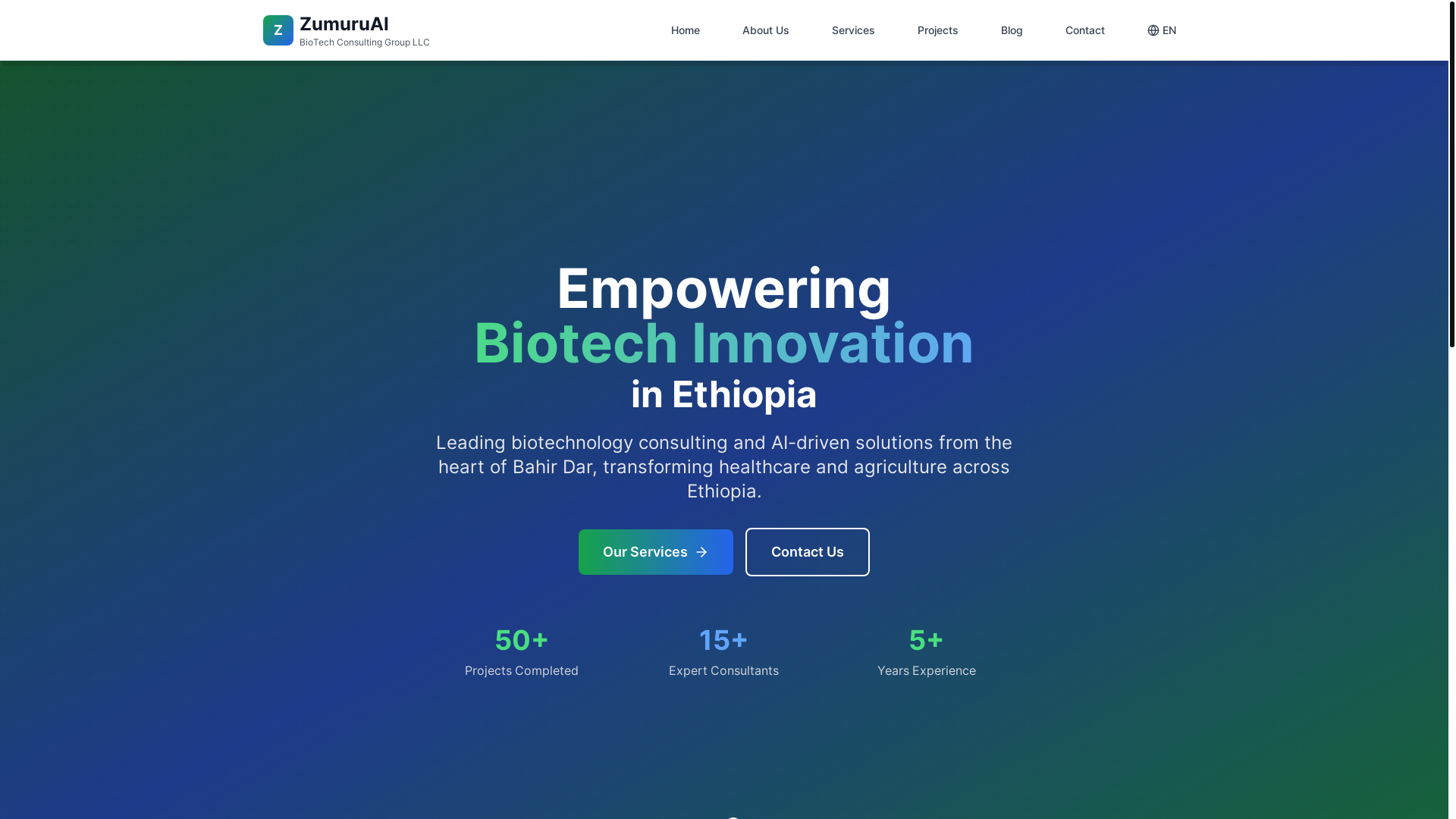 website screenshot of https://zumuru-ethiopia-biotech.com/