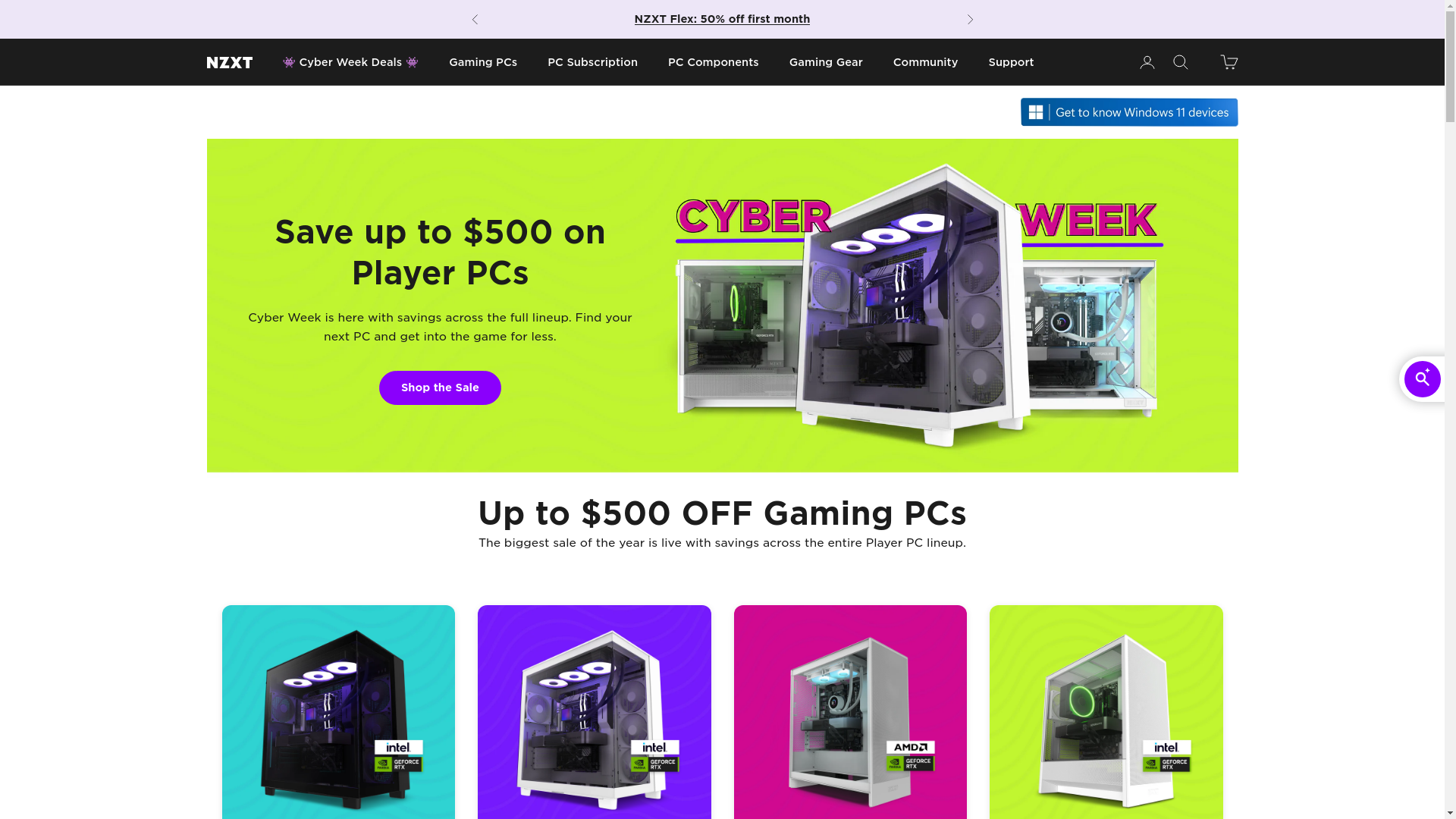 website screenshot of https://nzxt.com/