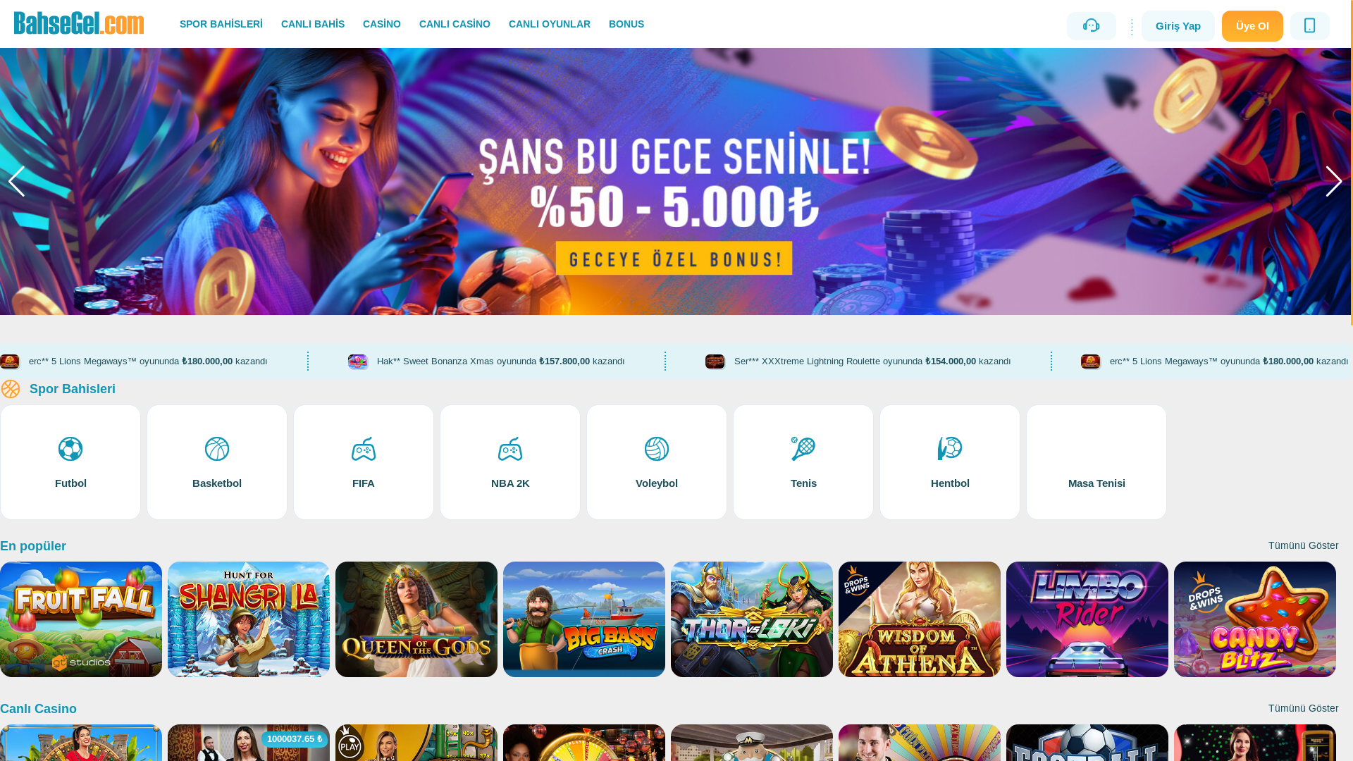 website screenshot of https://bahsegelresmigiris.com/