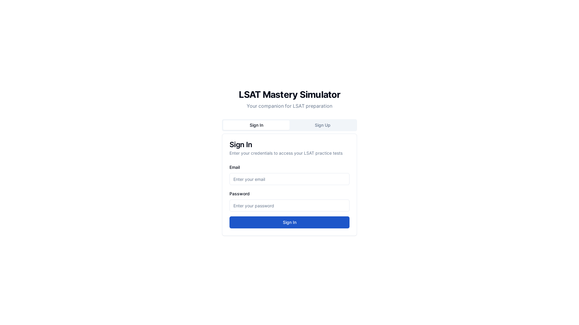 website screenshot of https://lsatmasterysimulator.com/