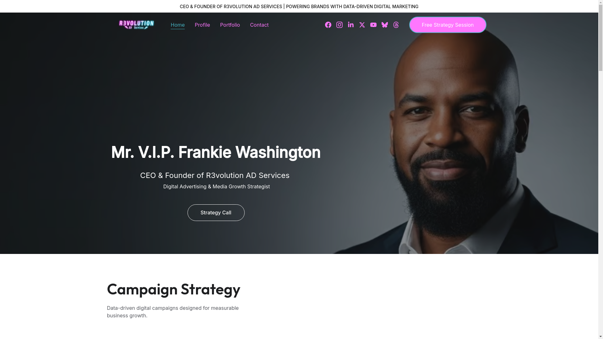 website screenshot of https://mrvipfrankiewashington.com/