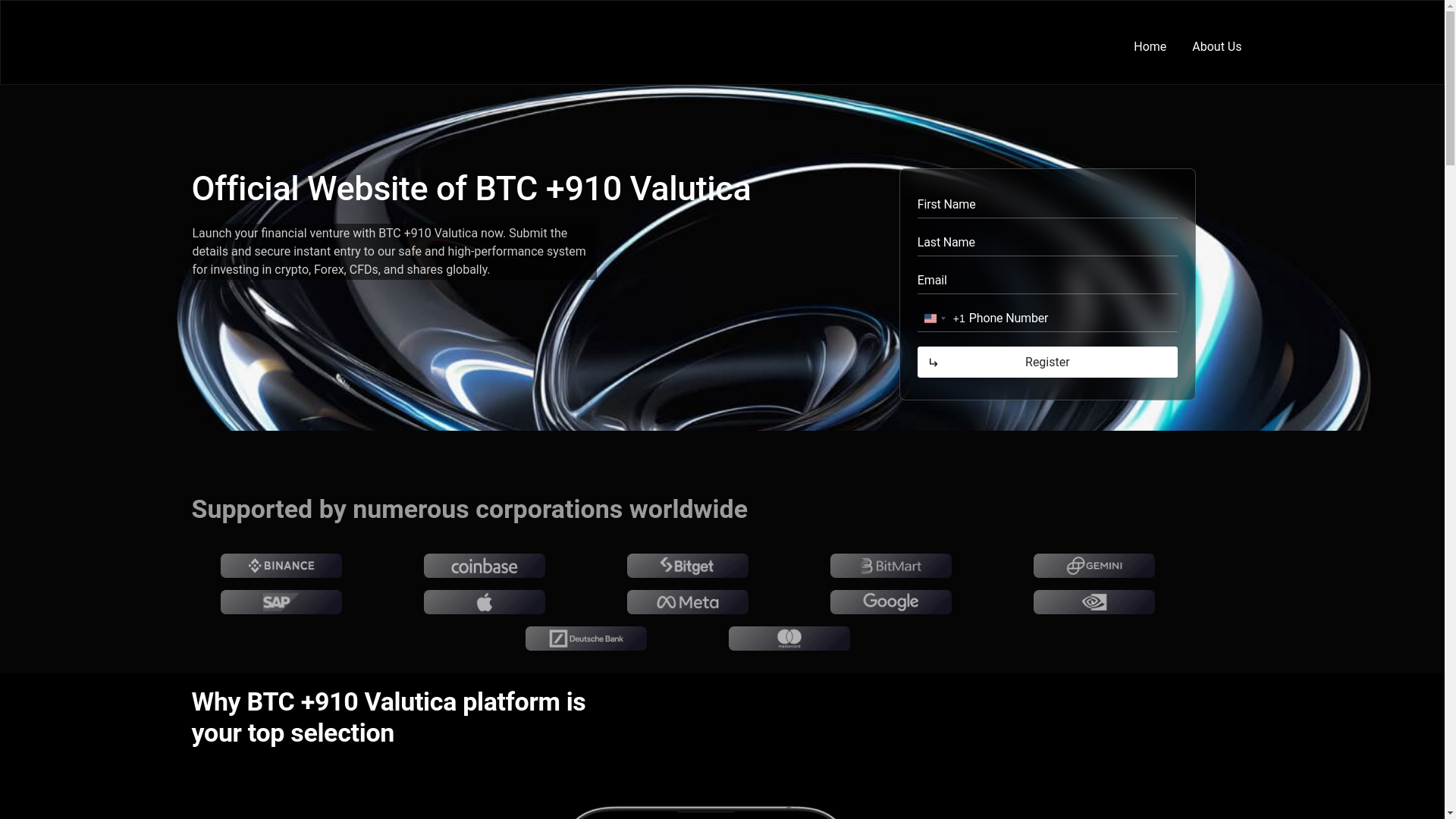 website screenshot of https://btc910valutica.fr/