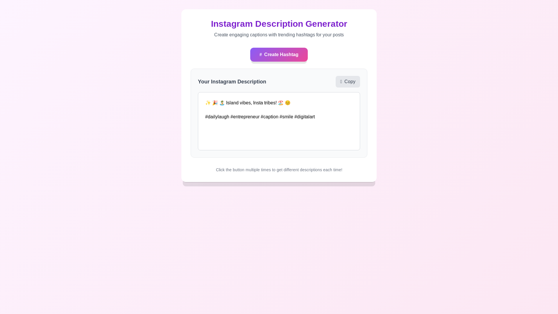 website screenshot of https://reel-description-creator.pages.dev/