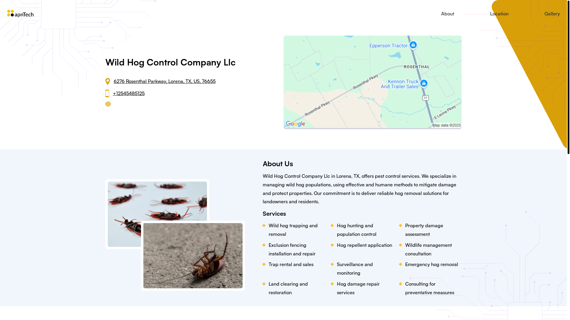 website screenshot of https://wildhogcontrolcompanyllc.online/