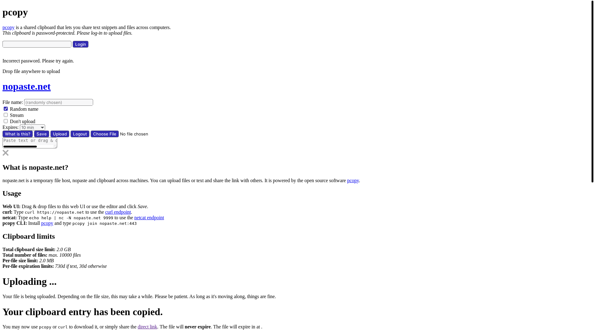 website screenshot of https://nopaste.net/