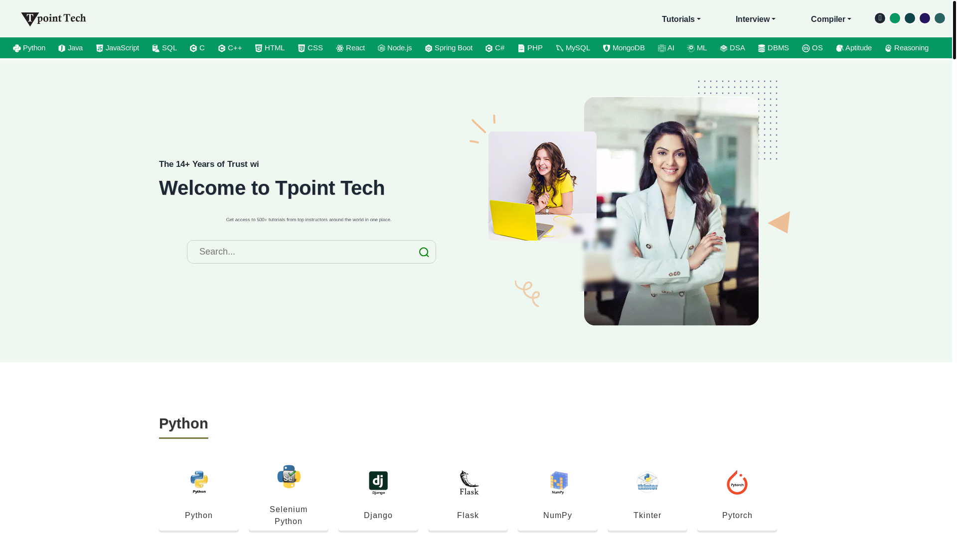 website screenshot of https://www.tpointtech.com/