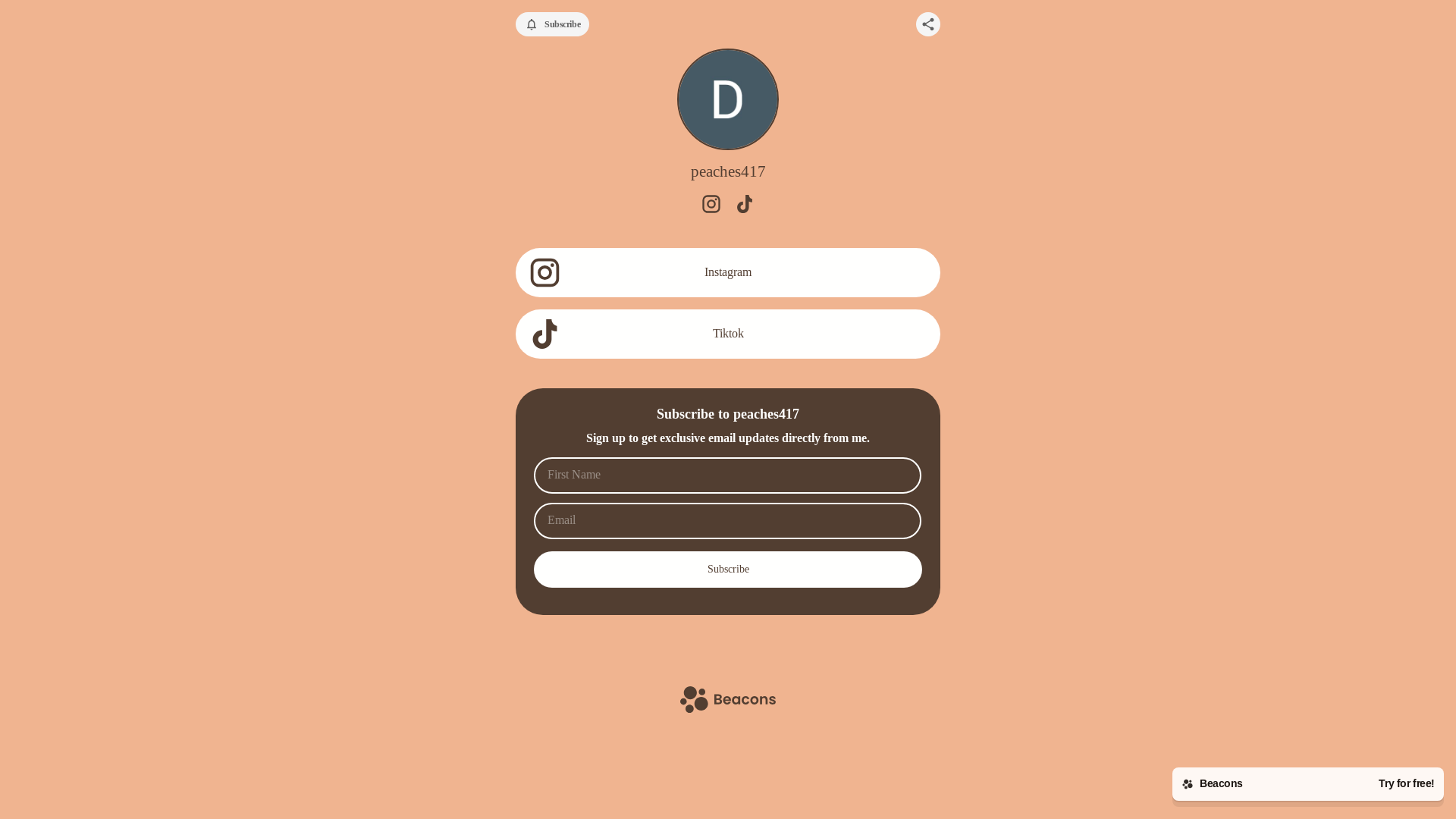 website screenshot of https://peaches417.store/