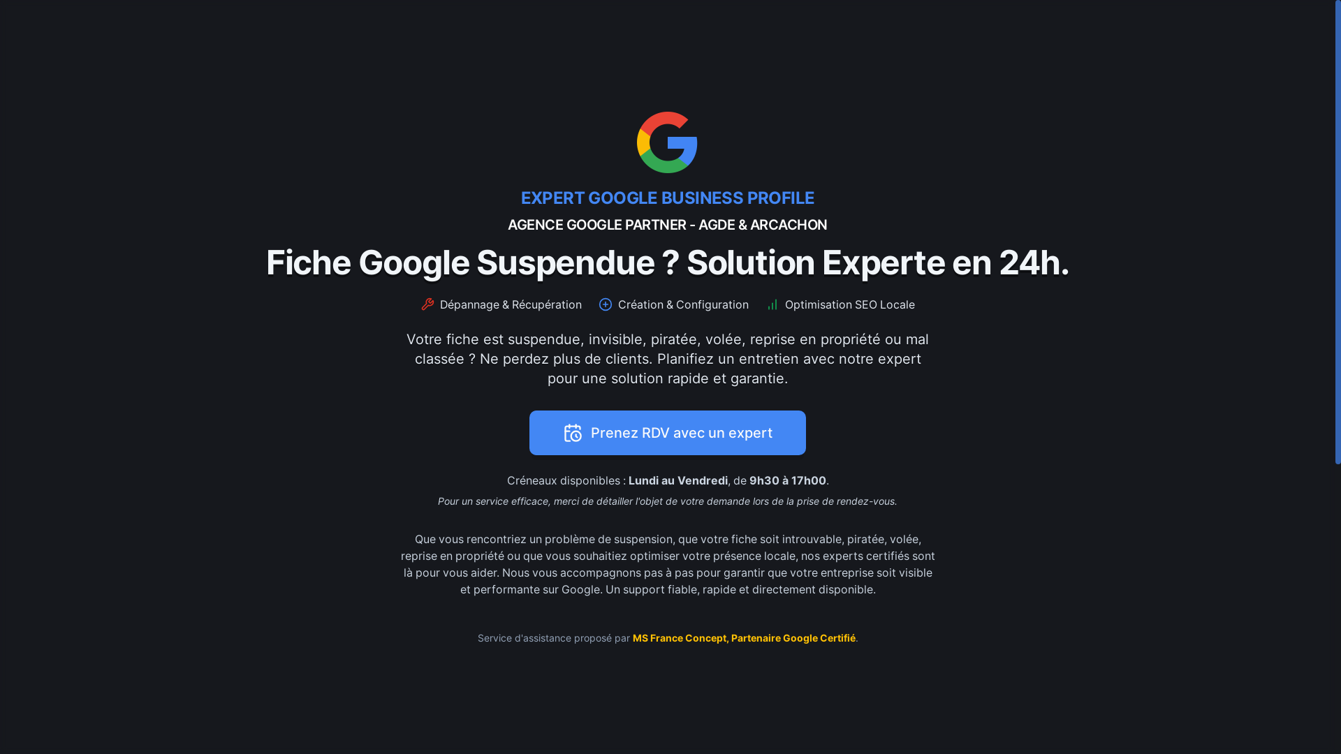 website screenshot of https://depannage-businessprofile-gmb.fr/
