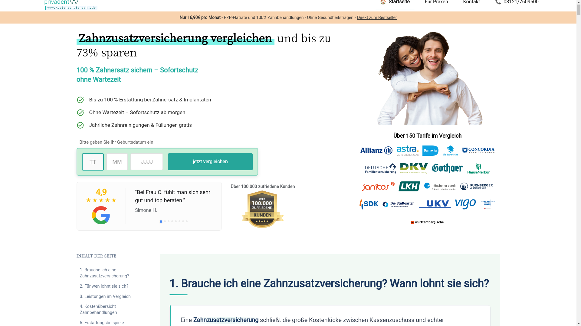 website screenshot of https://kostenschutz-zahn.de/