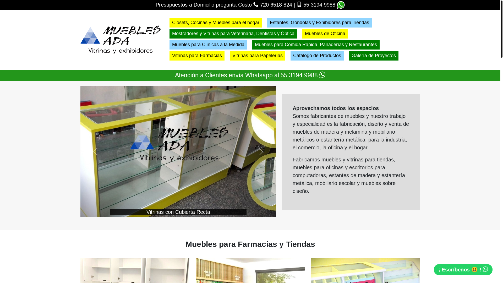 website screenshot of https://mueblesparafarmaciasytiendas.com.mx/