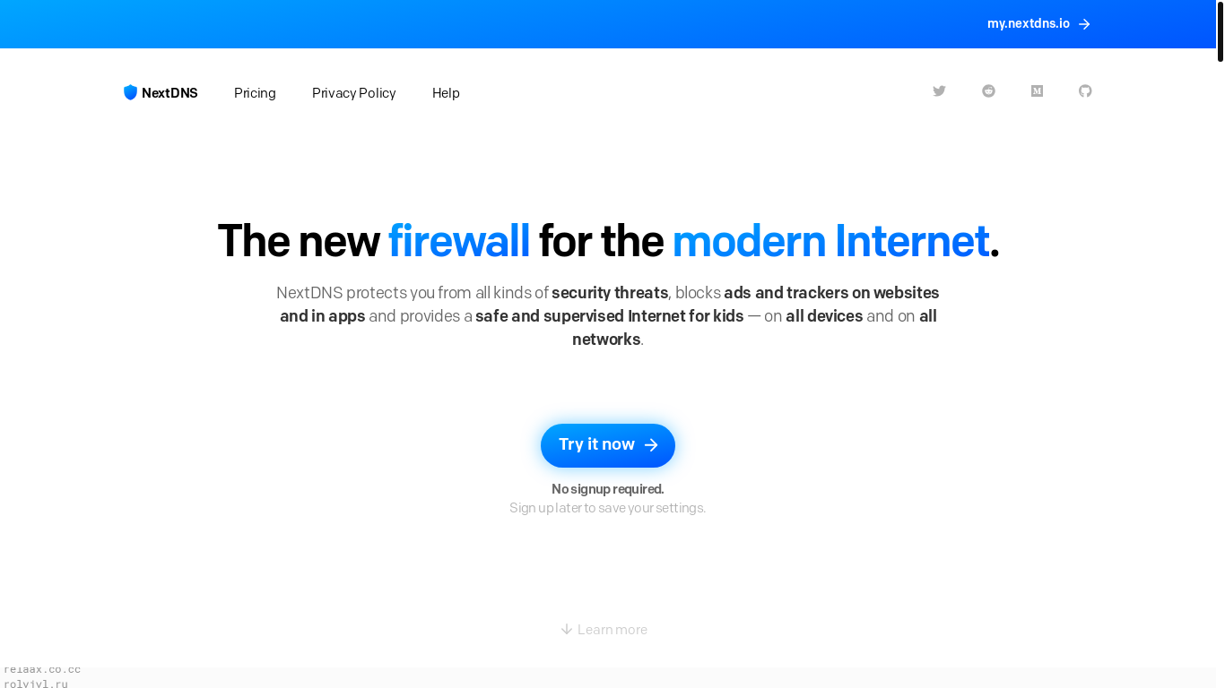 website screenshot of https://nextdns.io/