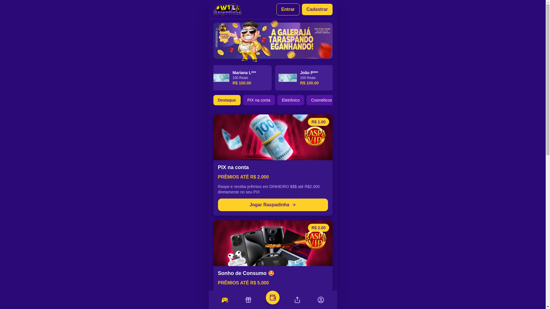 website screenshot of https://w1raspadinha.online/