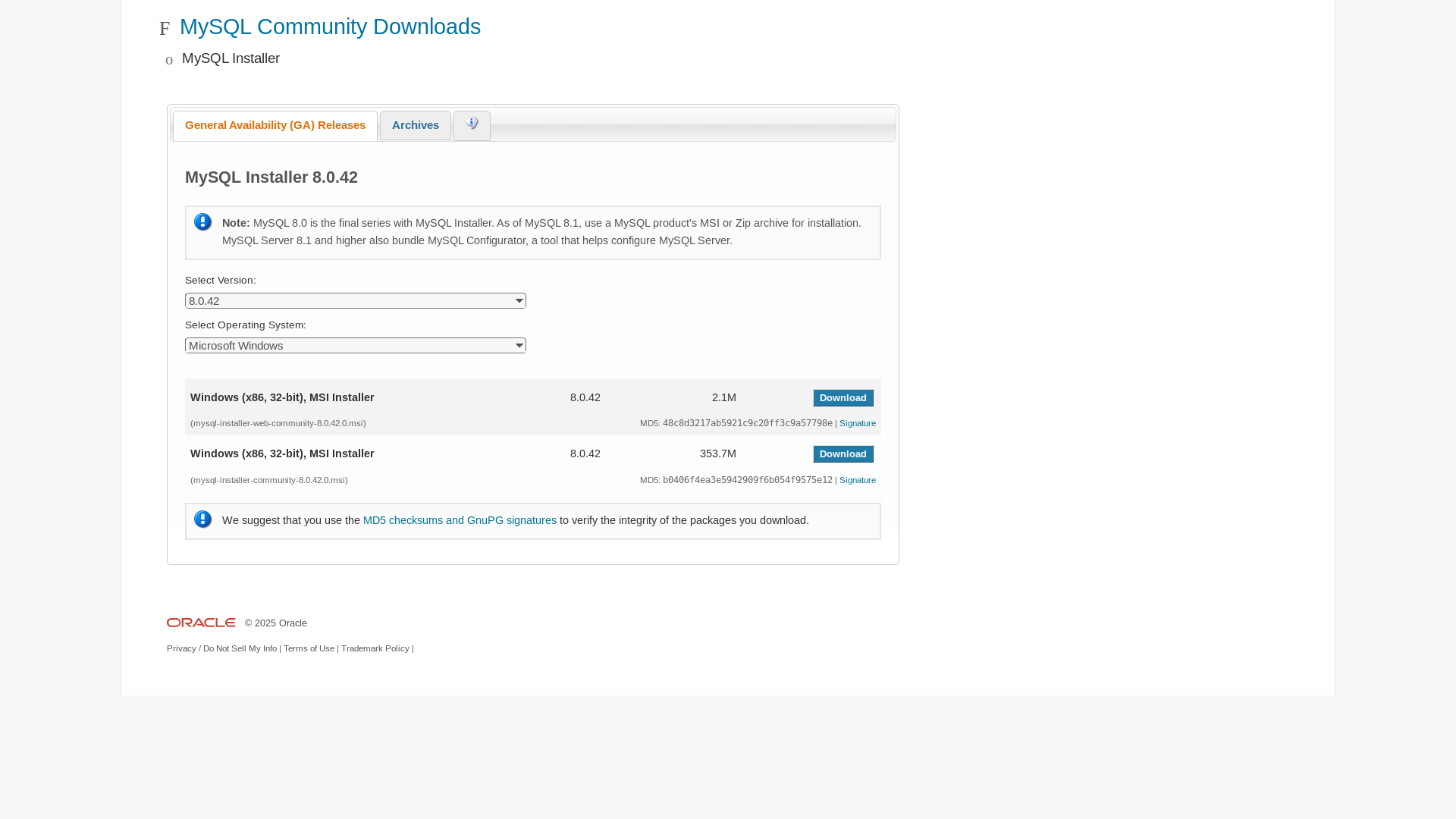 website screenshot of https://nam02.safelinks.protection.outlook.com/?url=https%3A%2F%2Fdev.mysql.com%2Fdownloads%2Finstaller%2F&data=05%7C02%7Caaarevalo1%40bancognb.com.pe%7C664d30837b0d433fc90408ddc87ca16d%7Ccafb84d48094427d895312150a4ae238%7C0%7C0%7C638887159783404410%7CUnknown%7CTWFpbGZsb3d8eyJFbXB0eU1hcGkiOnRydWUsIlYiOiIwLjAuMDAwMCIsIlAiOiJXaW4zMiIsIkFOIjoiTWFpbCIsIldUIjoyfQ%3D%3D%7C0%7C%7C%7C&sdata=nw9k2lk31%2FhrrSNJz8IvmmrMsEC76ZQGARfQLmvfzAE%3D&reserved=0