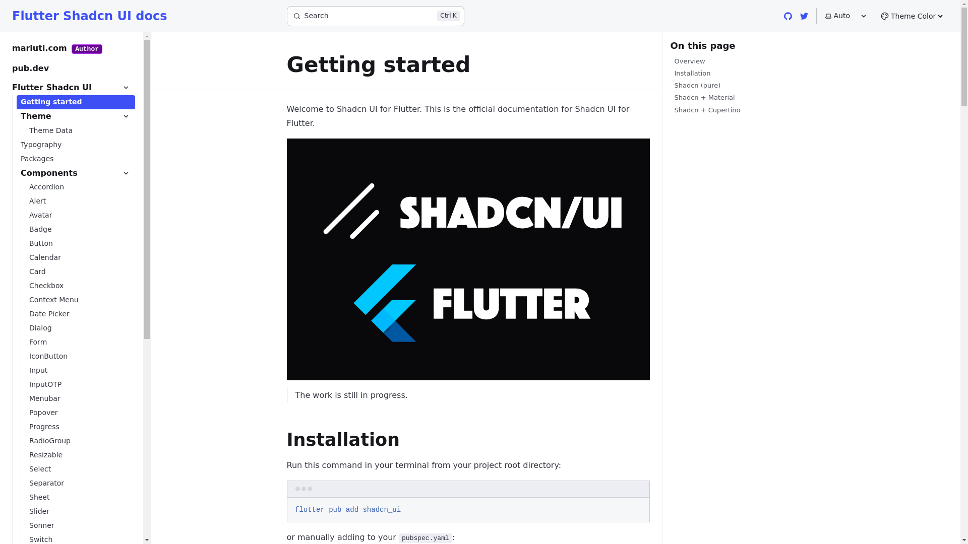 website screenshot of https://flutter-shadcn-ui.pages.dev/