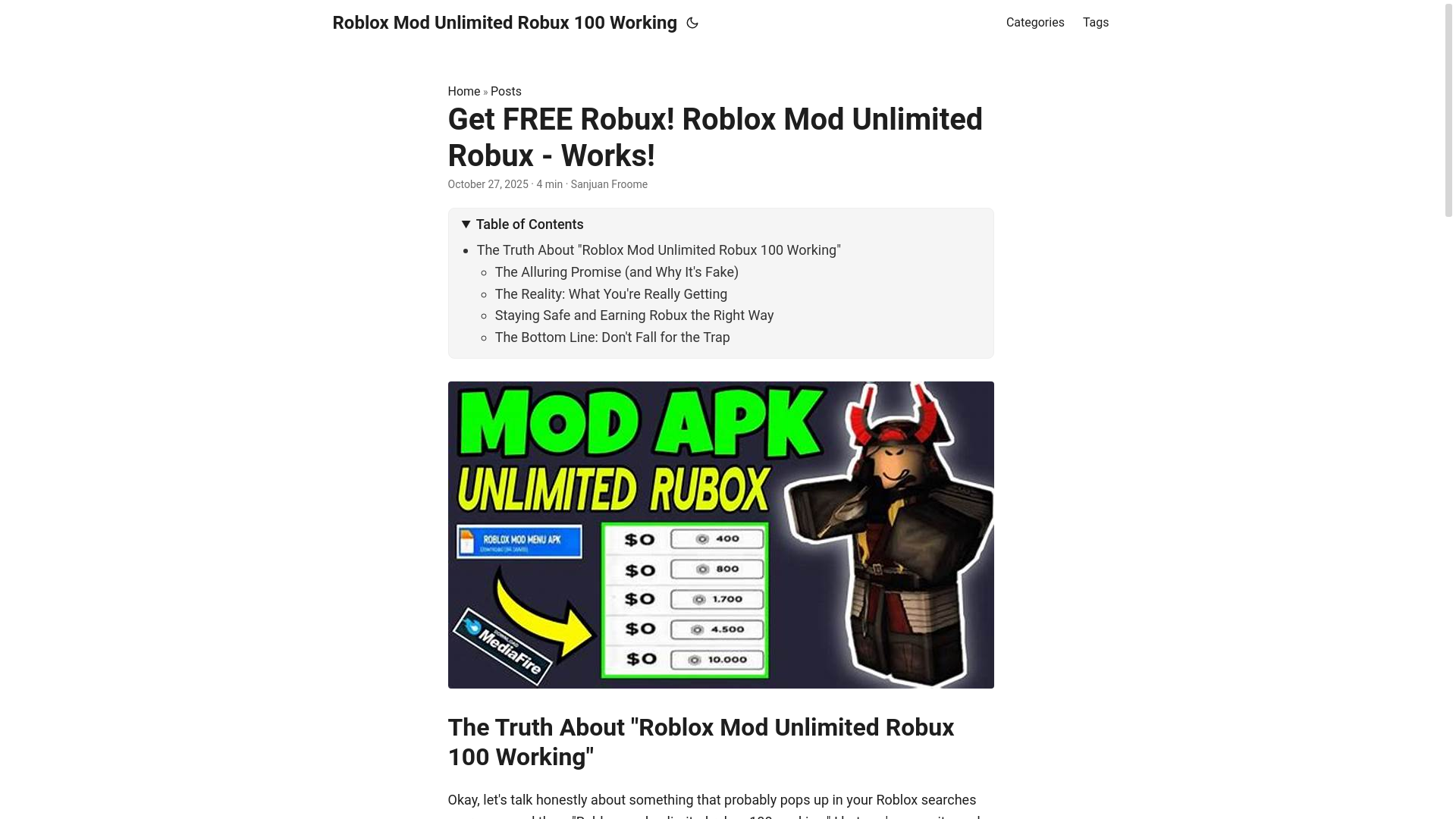 website screenshot of https://roblox-mod-unlimited-robux-100-working.pages.dev/