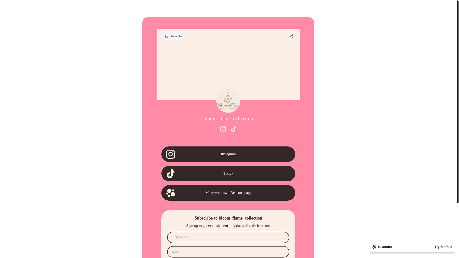 website screenshot of https://bloomflamecollection.com/