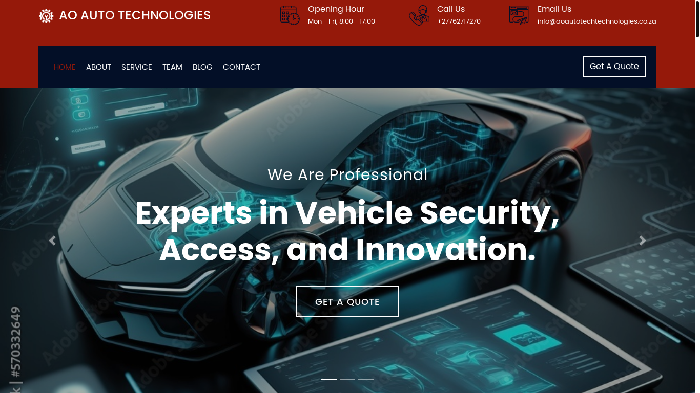 website screenshot of https://aoautotechnologies.co.za/
