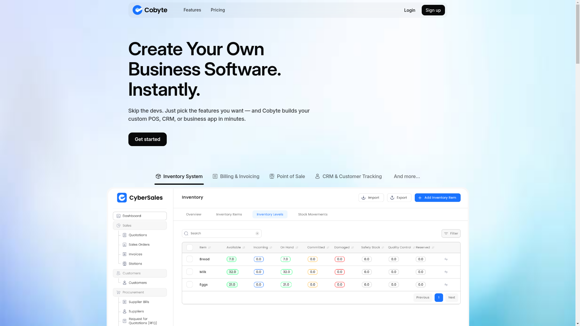 website screenshot of https://cobyte.app/