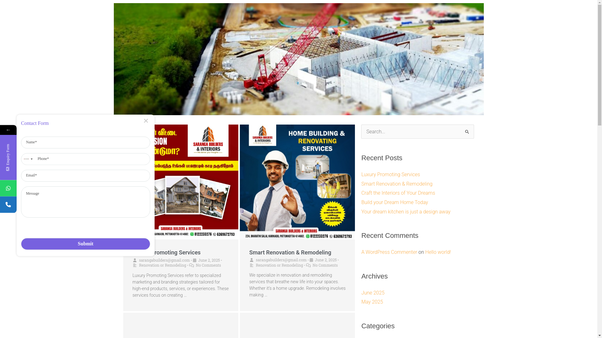 website screenshot of https://sarangabuilders.com/