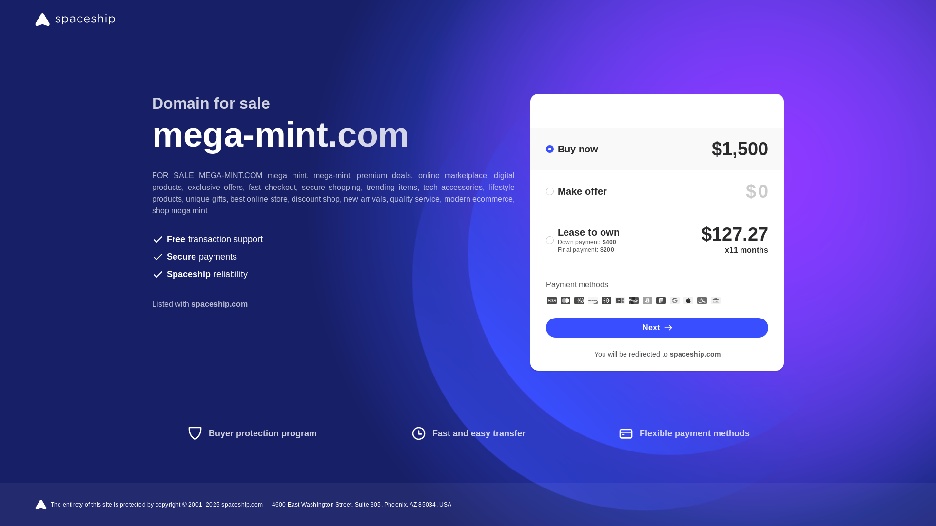 website screenshot of https://mega-mint.com/