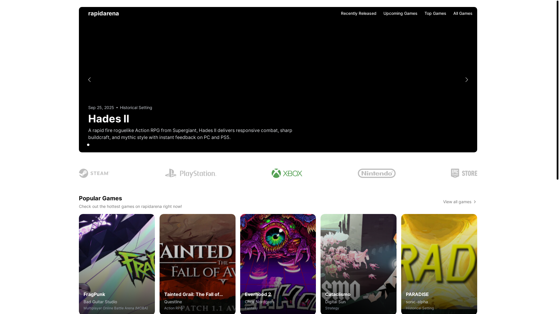 website screenshot of https://rapidarena.pages.dev/