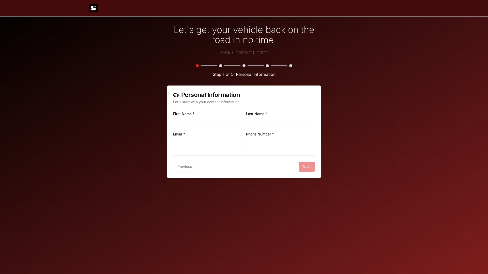 website screenshot of https://slickcollisionapp.com/