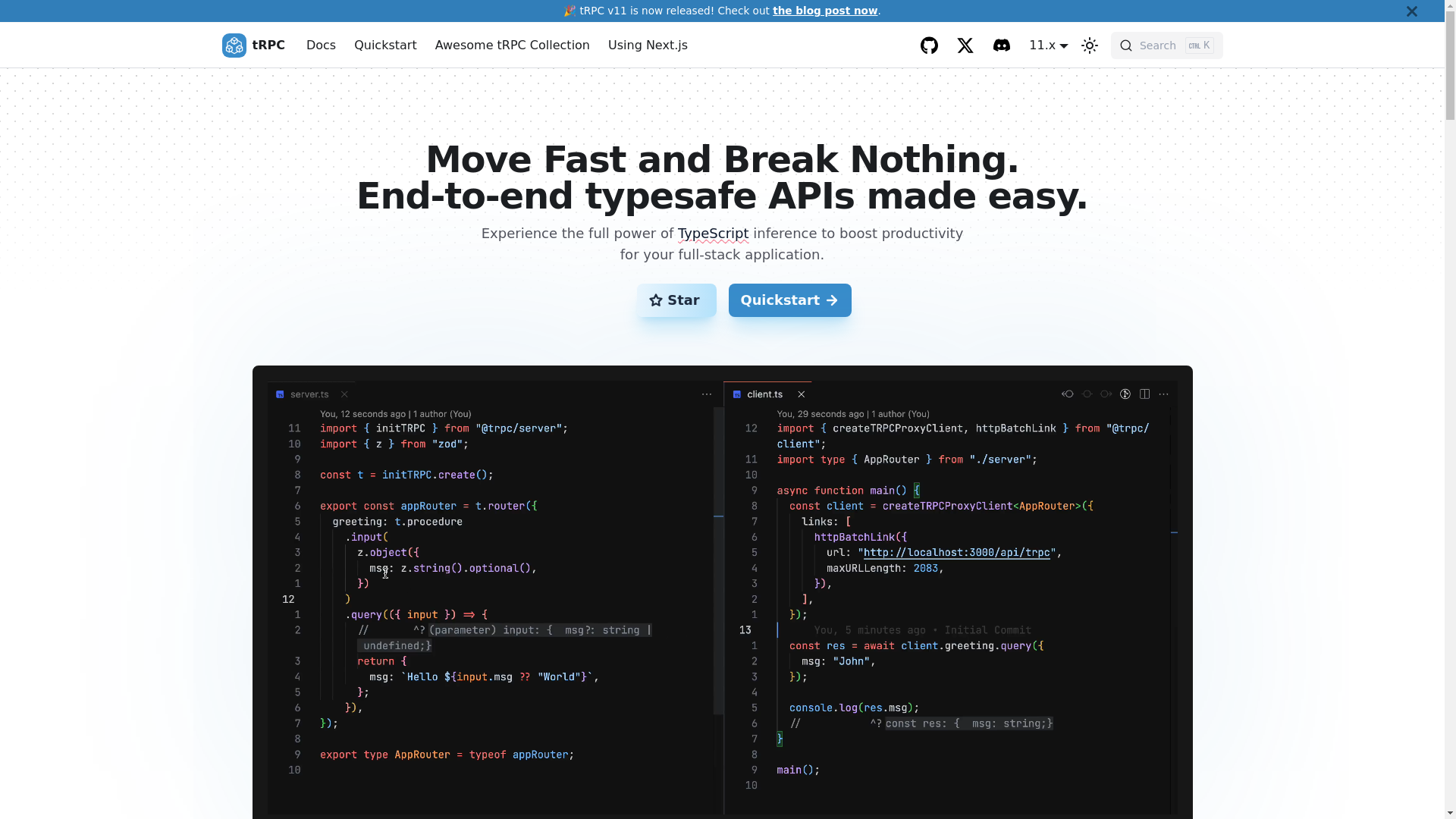 website screenshot of https://trpc.io/