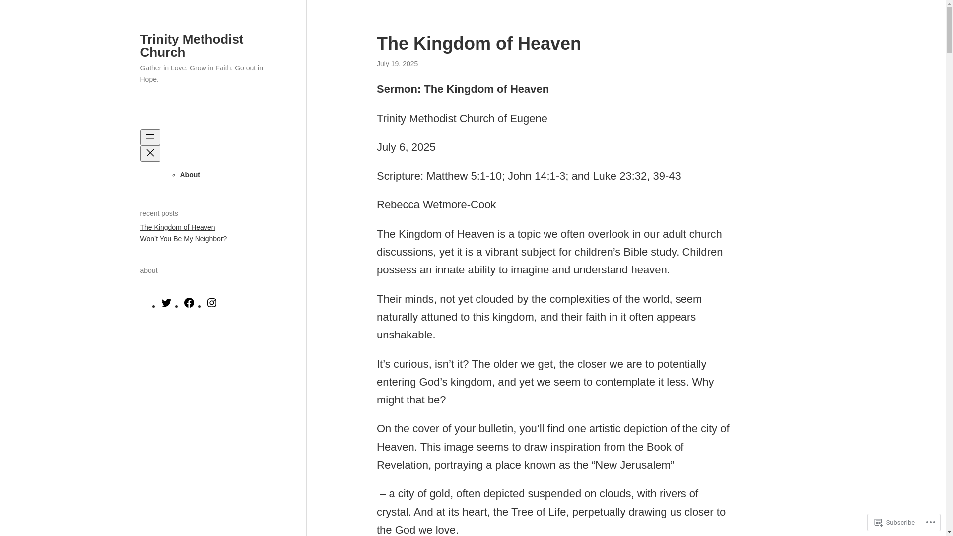 website screenshot of https://trinitymethodisteugene.blog/