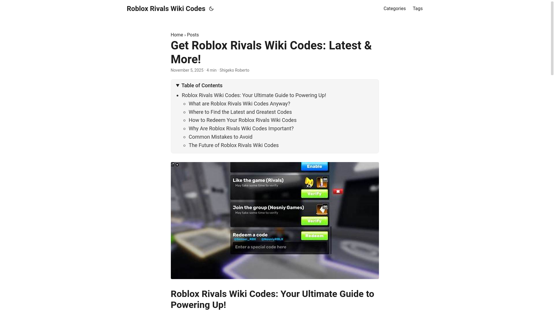 website screenshot of https://roblox-rivals-wiki-codes.pages.dev/