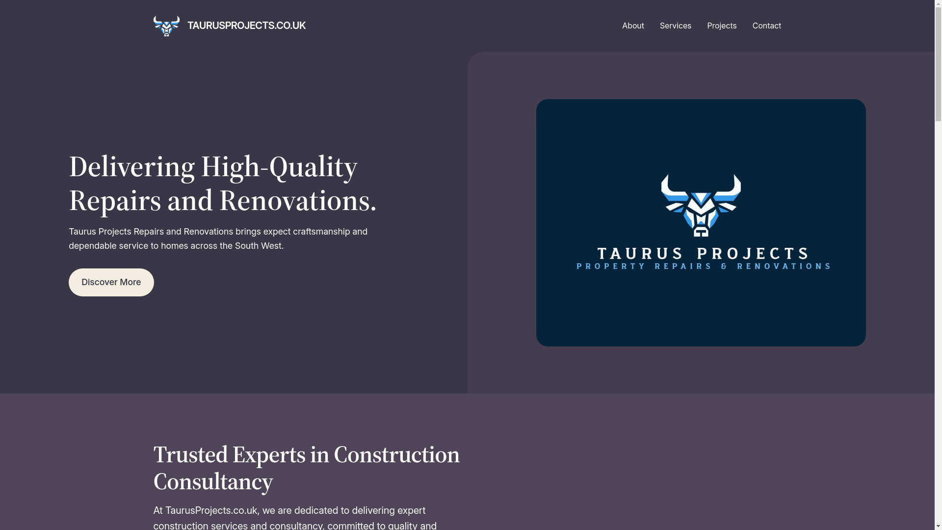 website screenshot of https://taurusprojects.co.uk/
