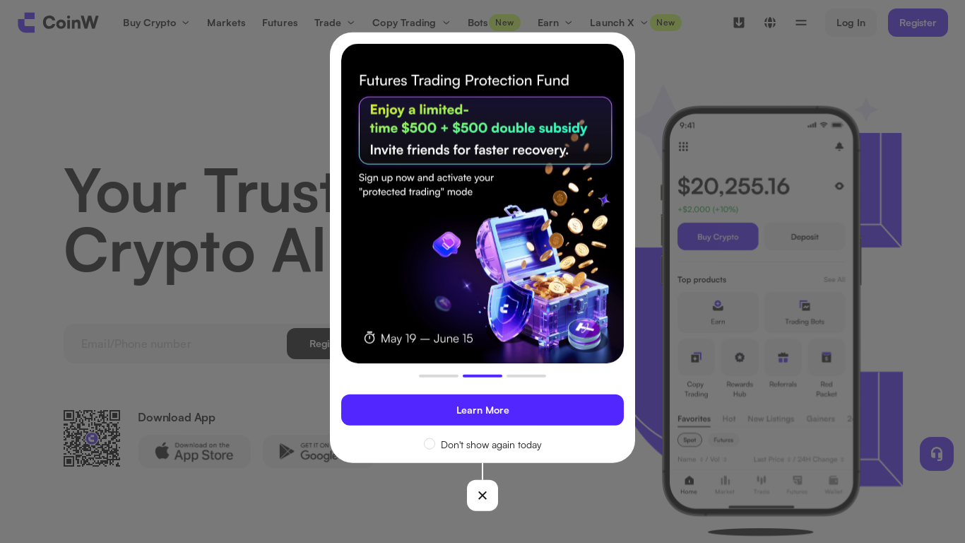 website screenshot of https://coinw.com/