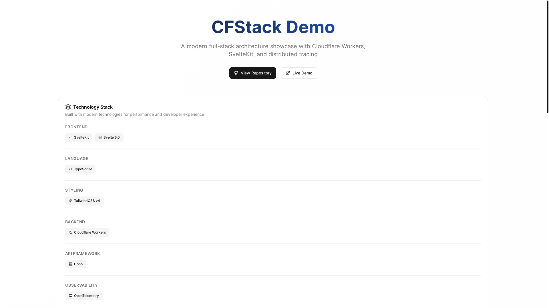 website screenshot of https://cfstackdemo-frontend.pages.dev/