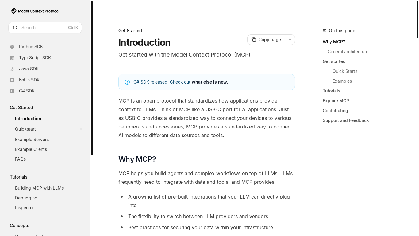 website screenshot of https://modelcontextprotocol.io