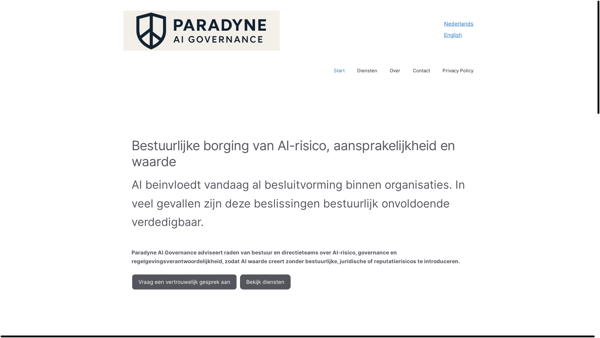 website screenshot of https://paradyne-ai-governance.eu/