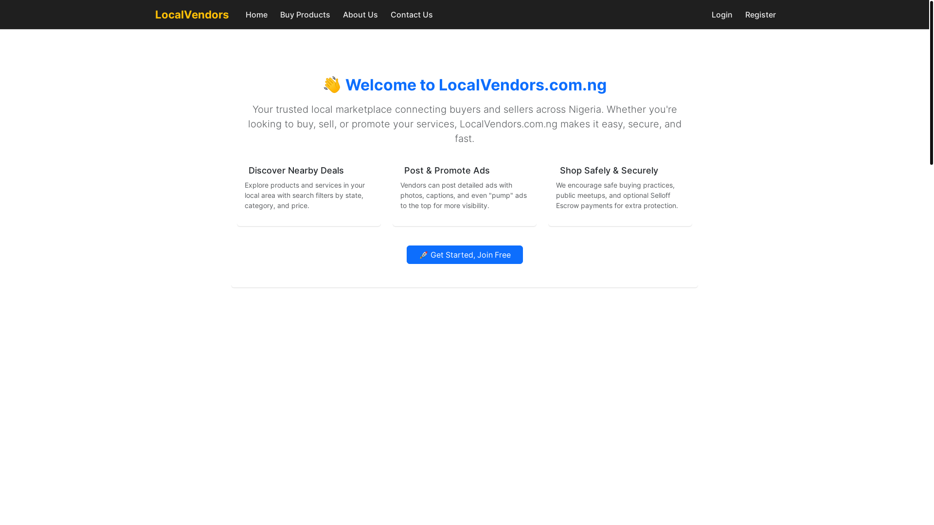 website screenshot of https://localvendors.com.ng/