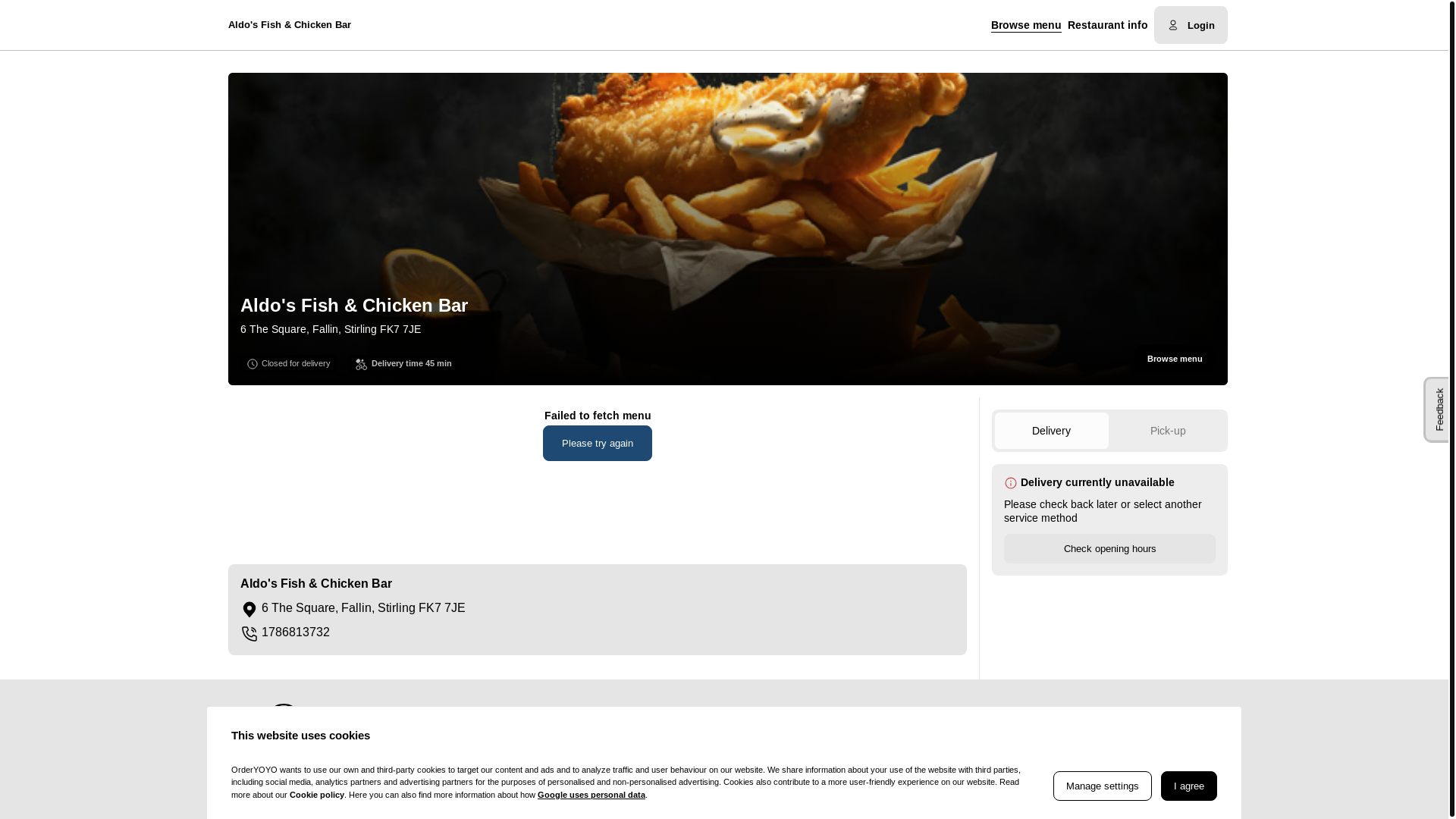 website screenshot of https://aldosfishchickenbar.com/
