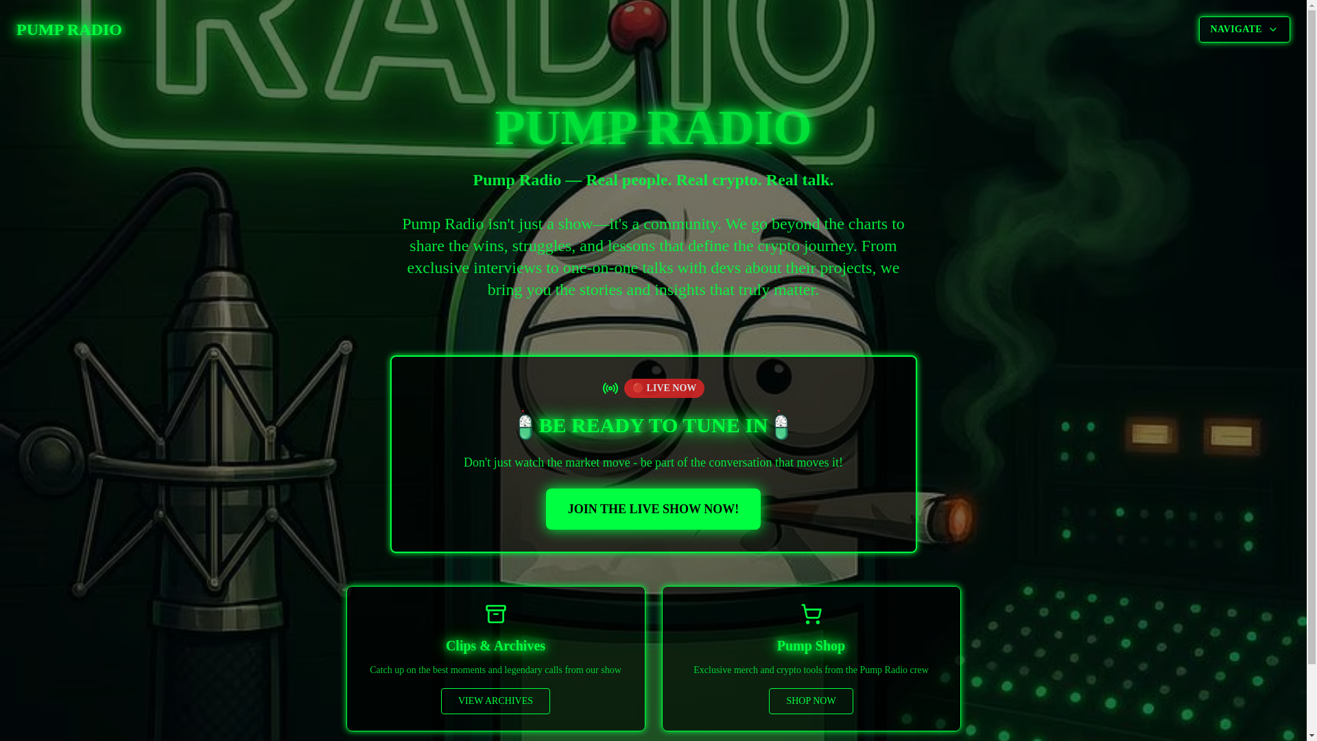 website screenshot of https://pumpradio.live/