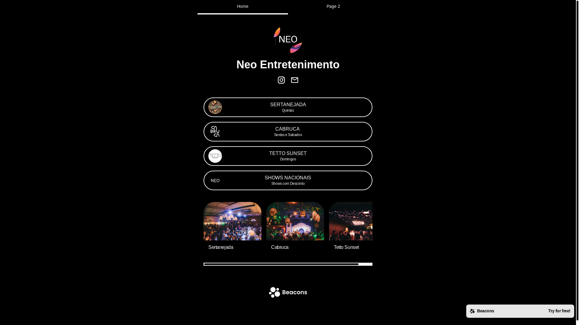 website screenshot of https://neoentretenimento.com/